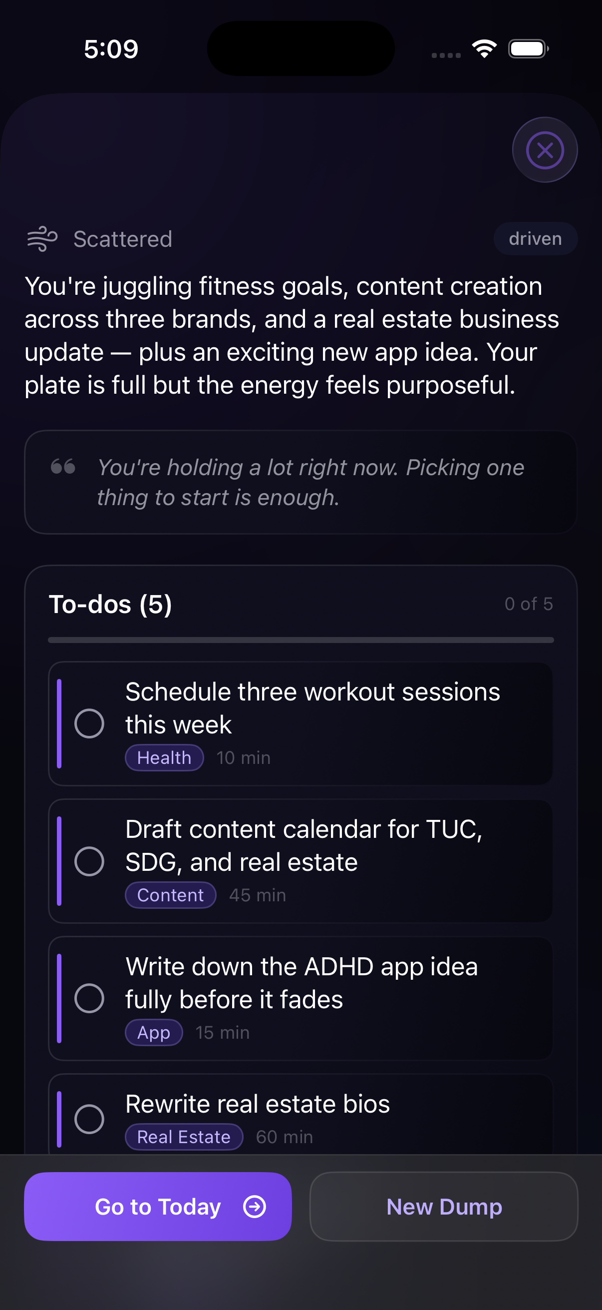 Bramble structured task result screen