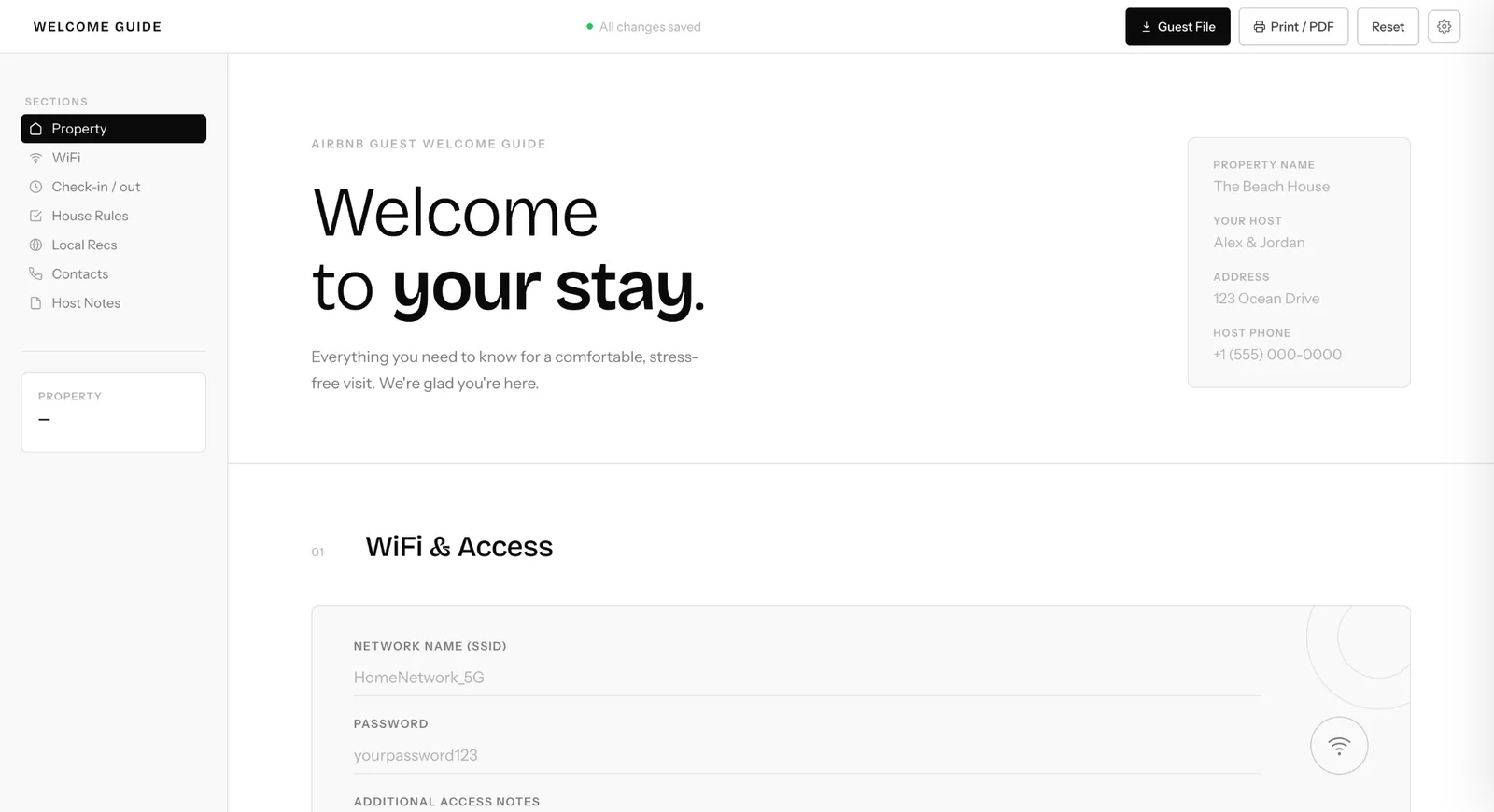 Airbnb Welcome Book local guest guide with property information and Wi-Fi access details