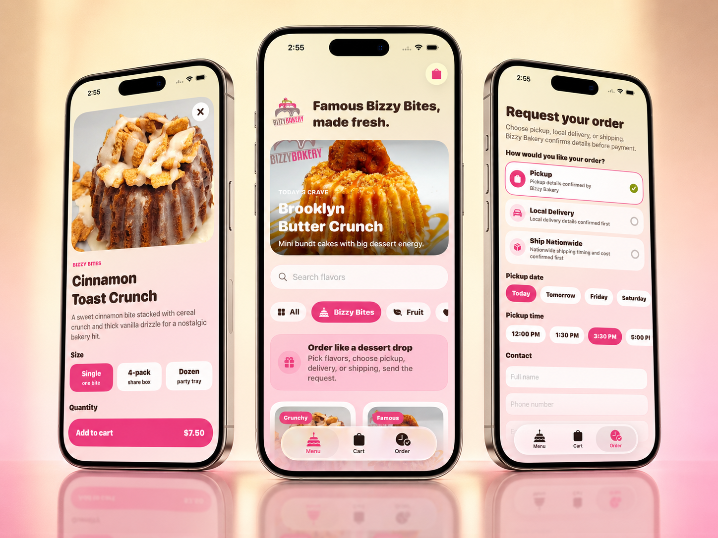 Bizzy Bakery mobile ordering interface for pickup, delivery, and nationwide shipping
