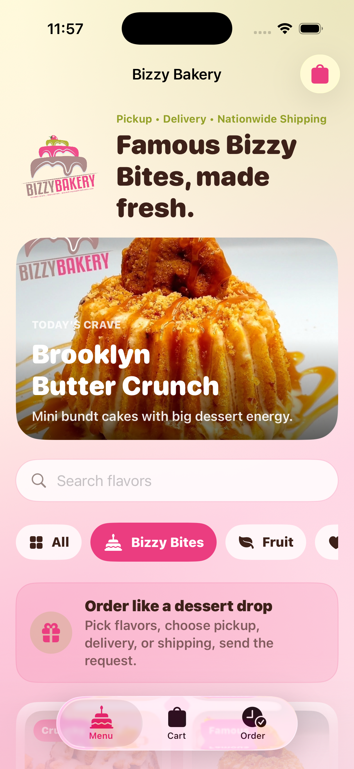 Bizzy Bakery mobile ordering experience