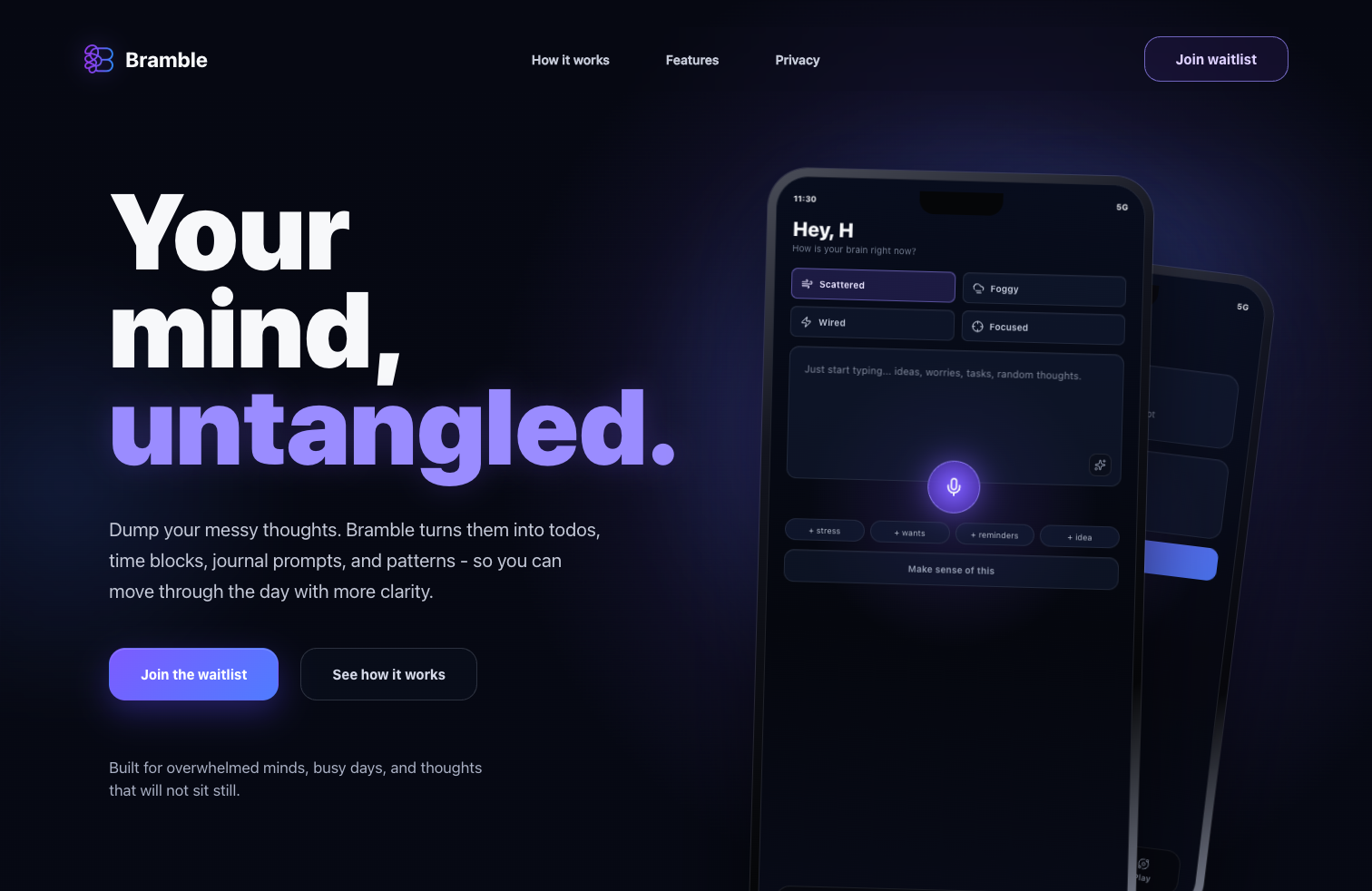 Bramble mobile product screens