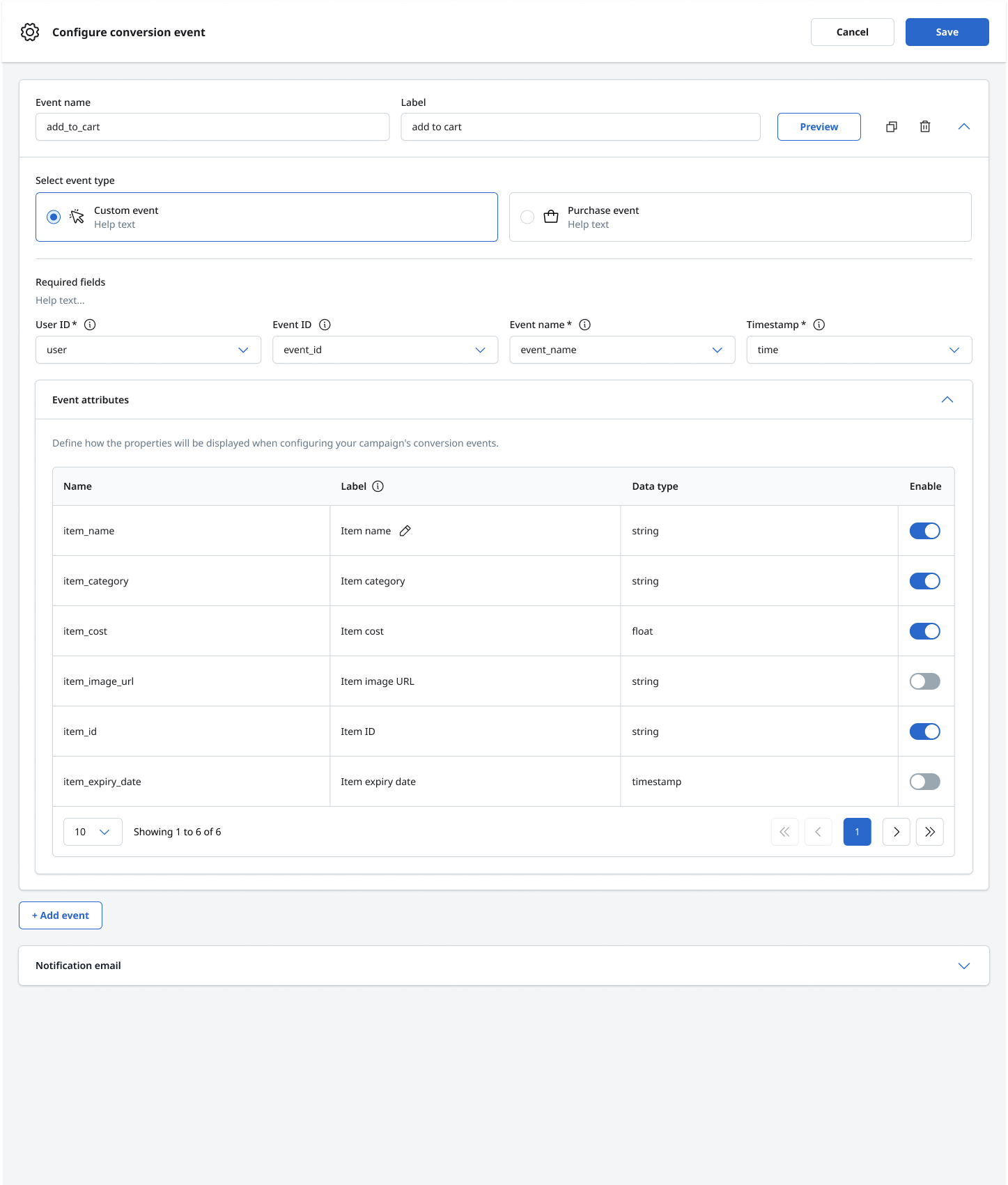 Custom conversion event configuration workflow