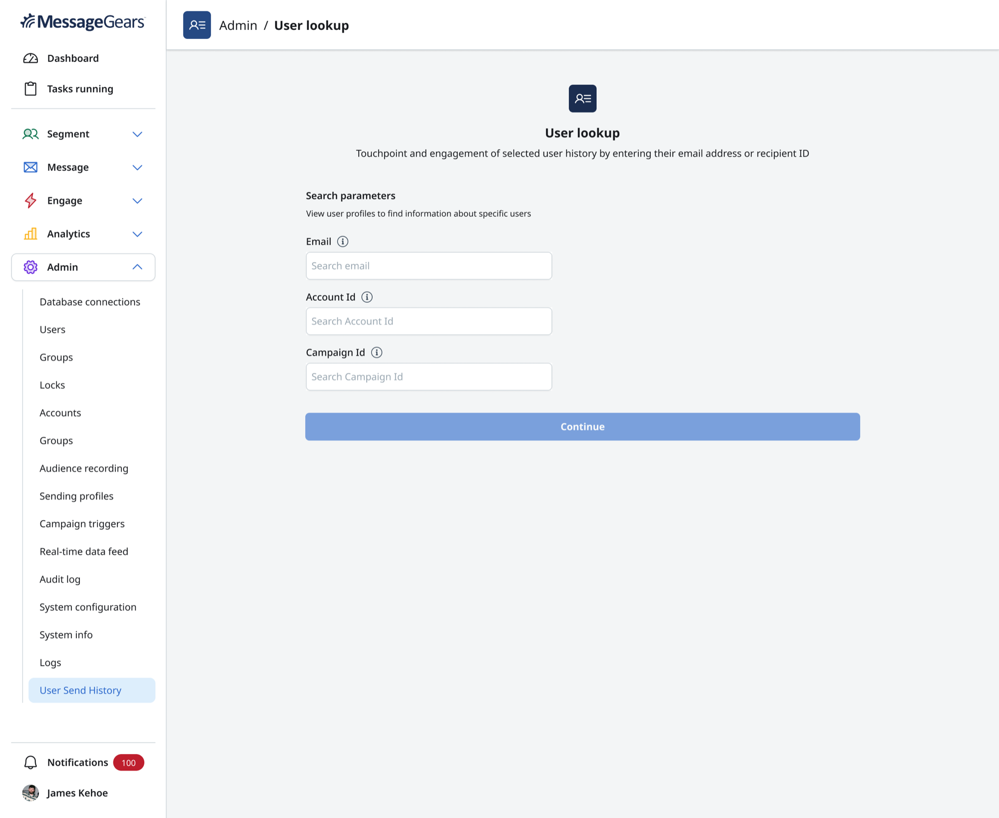 Expanded User Lookup search with email, account ID, and campaign ID parameters