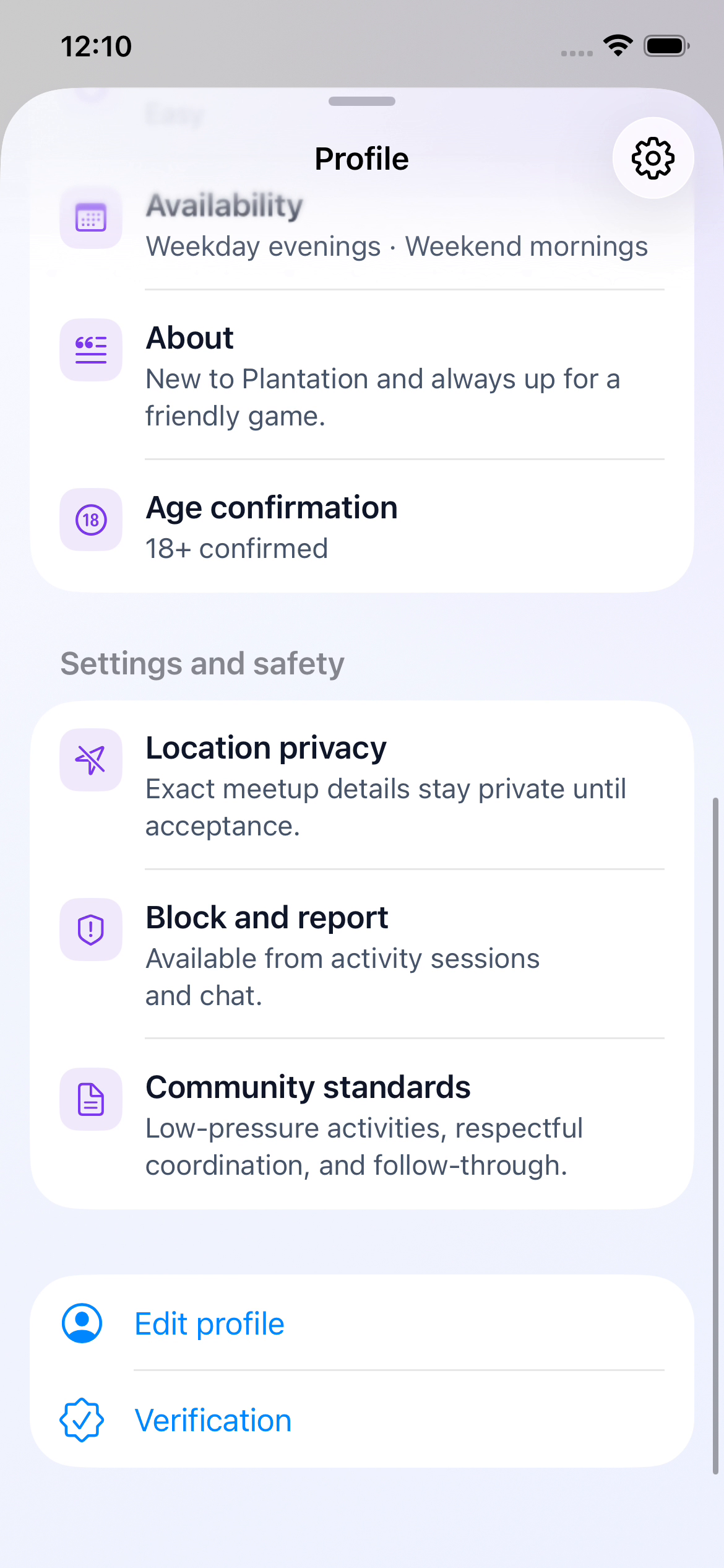 Alongside profile and safety settings