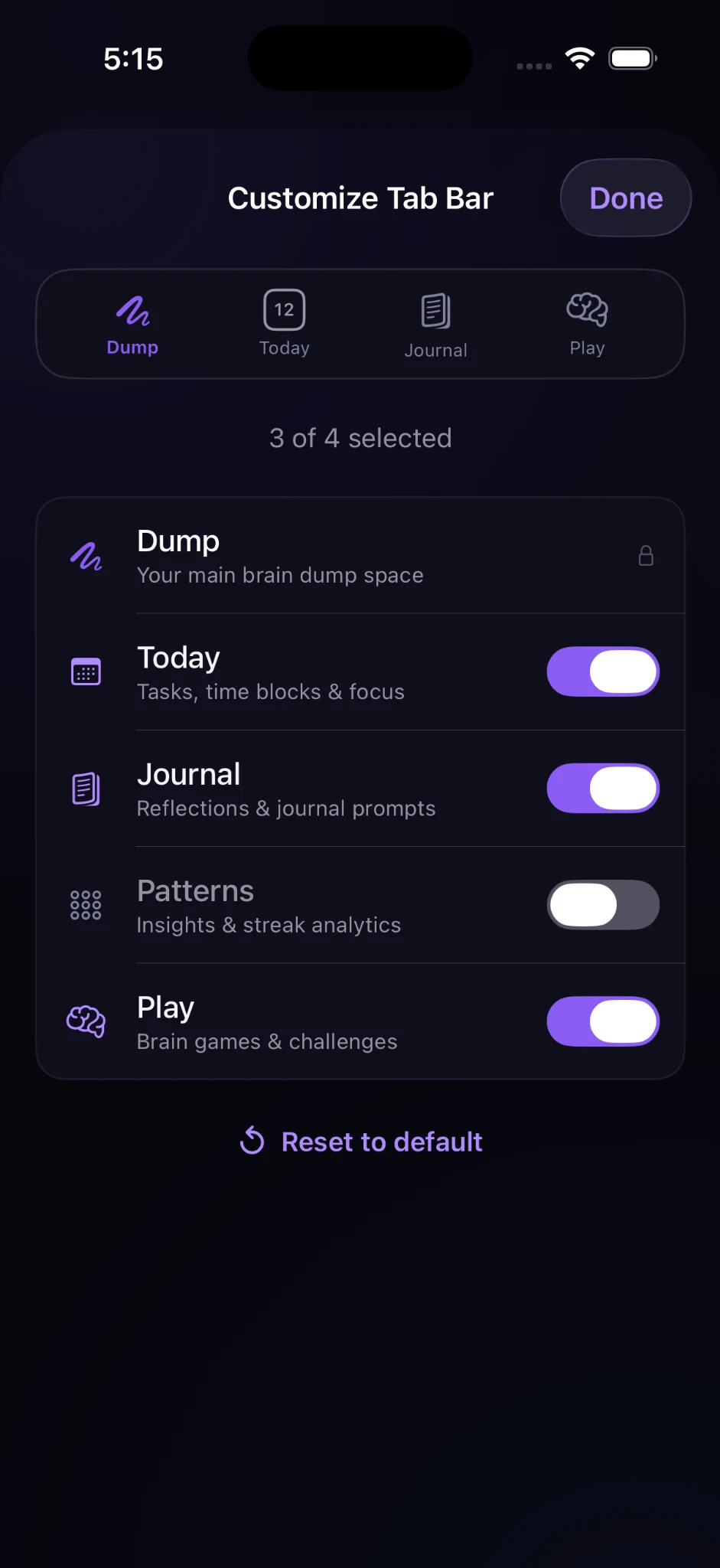 Customizable tab bar settings