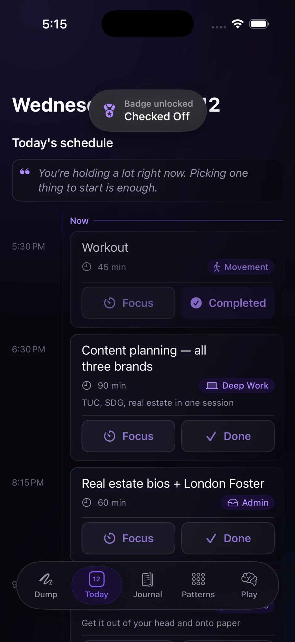 Completed task with achievement feedback